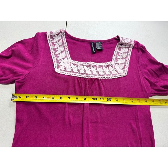 Jason Maxwell Top Square Neck 3/4 Sleeve Lace Trim Magenta - Picture 6 of 9